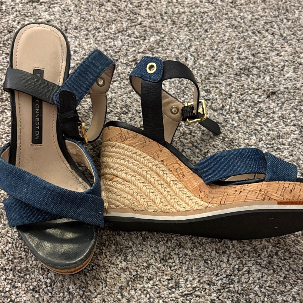 French Connection Blue and Black Wedge Sandals